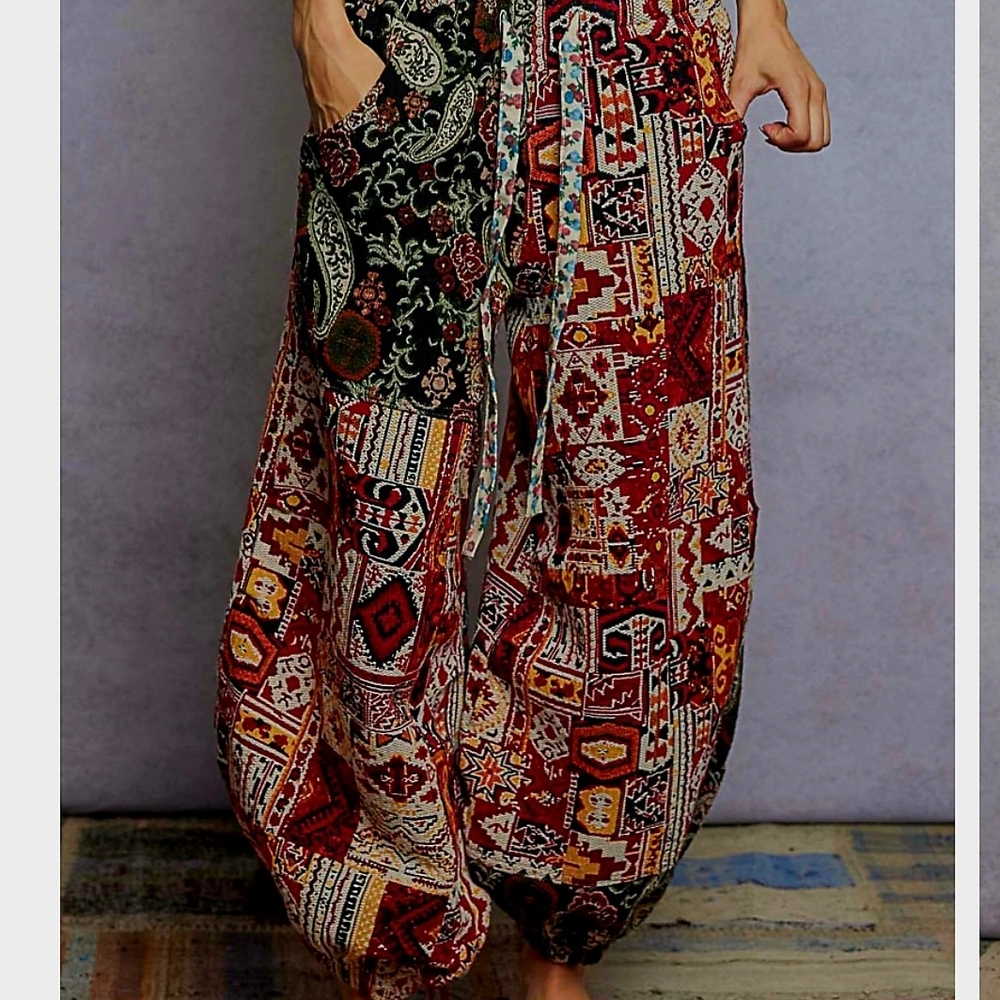 POL Red and Black Patchwork Joggers - image 3